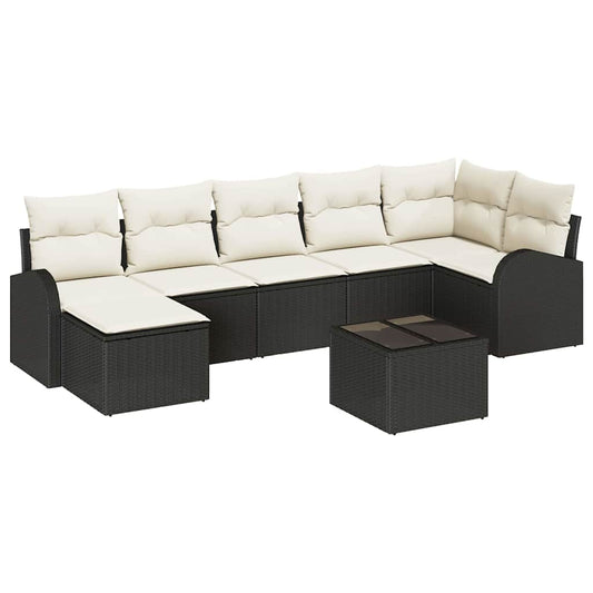 Garten-Sofa-Set mit Kissen 8 pcs Schwarz Poly Rattan