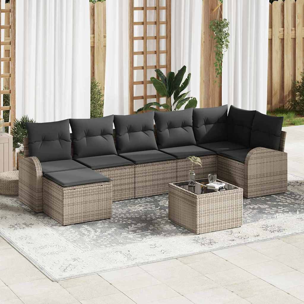Garten-Sofa-Set mit Kissen 8 pcs Grau Poly Rattan