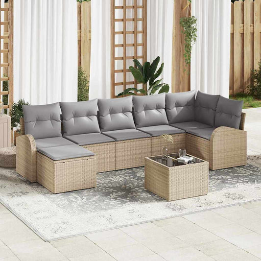 Garten-Sofa-Set mit Kissen 8 pcs Beige Poly Rattan