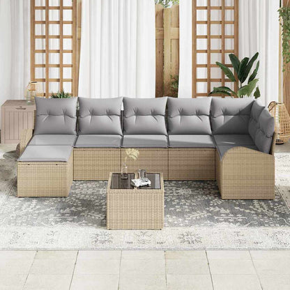 Garten-Sofa-Set mit Kissen 8 pcs Beige Poly Rattan