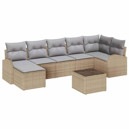 Garten-Sofa-Set mit Kissen 8 pcs Beige Poly Rattan