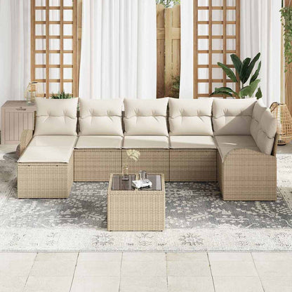 Garten-Sofa-Set mit Kissen 8 pcs Beige Poly Rattan