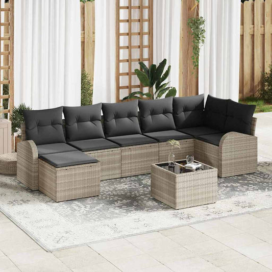 Garten-Sofa-Set mit Kissen 8 pcs Hellgrau Poly Rattan