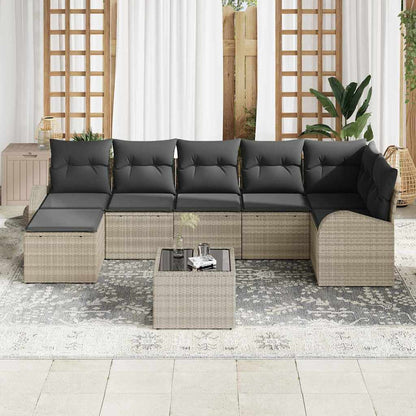 Garten-Sofa-Set mit Kissen 8 pcs Hellgrau Poly Rattan