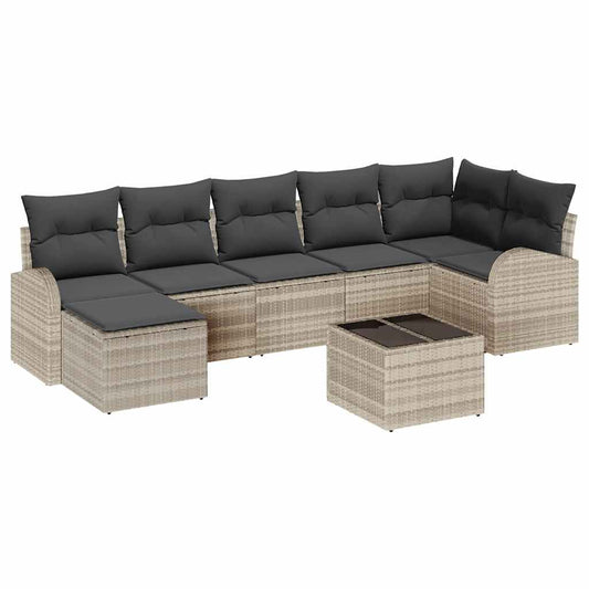 Garten-Sofa-Set mit Kissen 8 pcs Hellgrau Poly Rattan