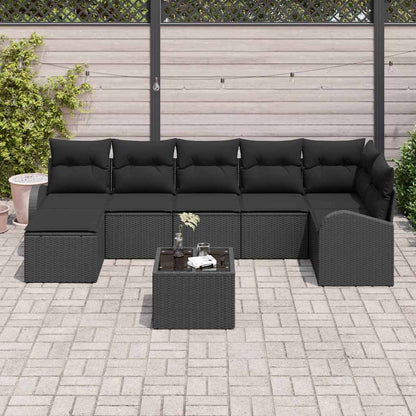 Garten-Sofa-Set mit Kissen 8 pcs Schwarz Poly Rattan