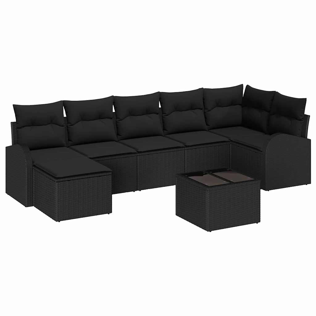 Garten-Sofa-Set mit Kissen 8 pcs Schwarz Poly Rattan