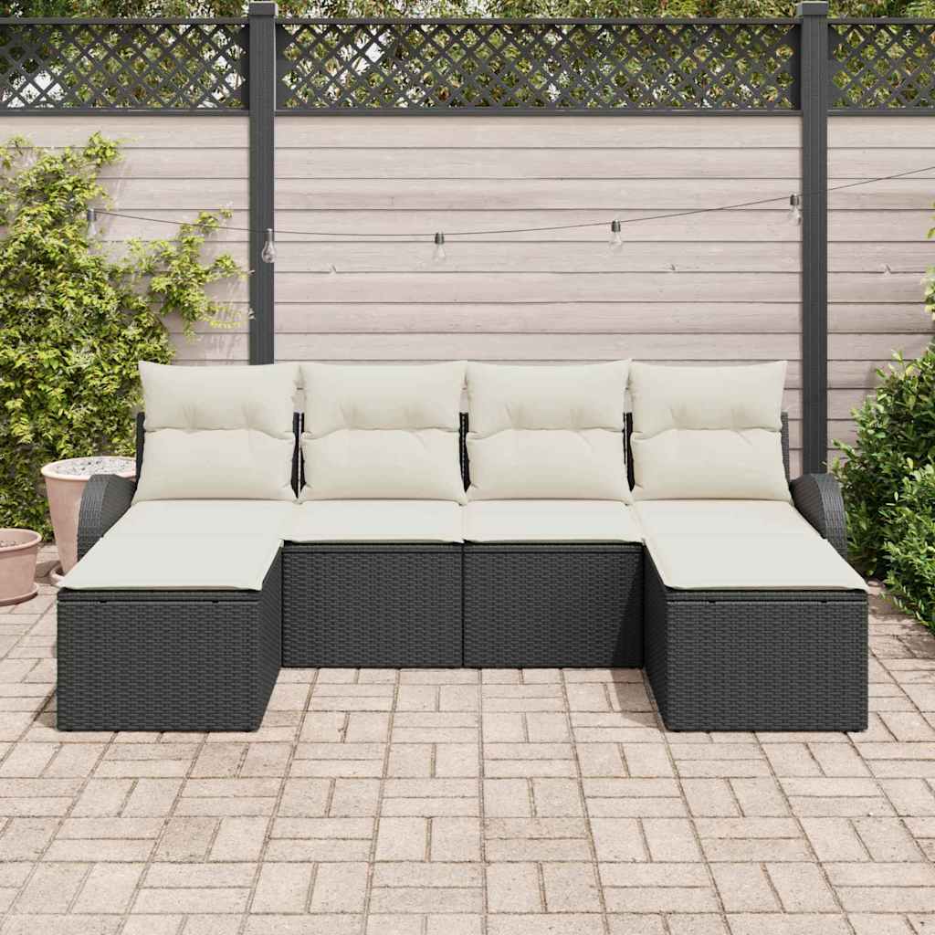 Garten-Sofa-Set mit Kissen 6 pcs Schwarz Poly Rattan