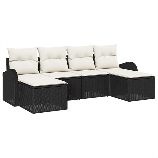 Garten-Sofa-Set mit Kissen 6 pcs Schwarz Poly Rattan