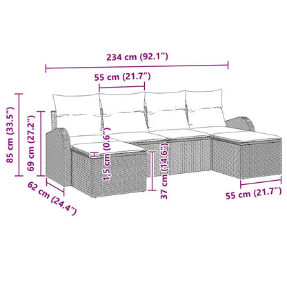 Garten-Sofa-Set mit Kissen 6 pcs Schwarz Poly Rattan