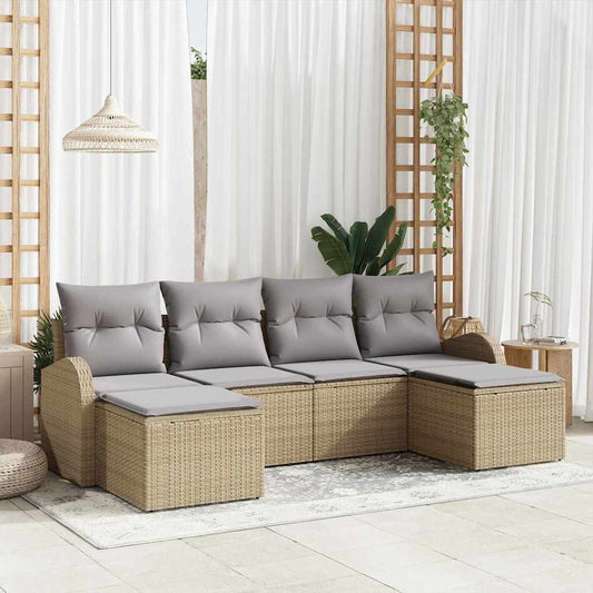 Garten-Sofa-Set mit Kissen 6 pcs Beige Poly Rattan