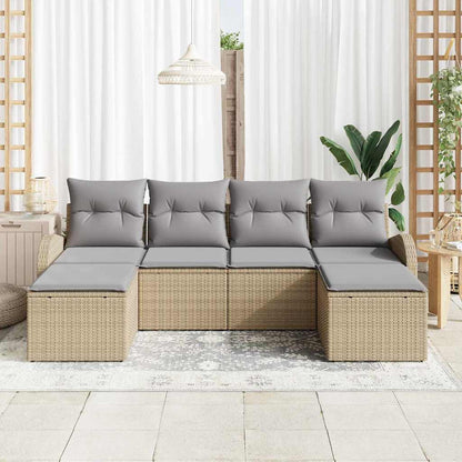 Garten-Sofa-Set mit Kissen 6 pcs Beige Poly Rattan