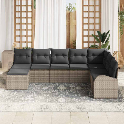 Garten-Sofa-Set mit Kissen 8 pcs Grau Poly Rattan