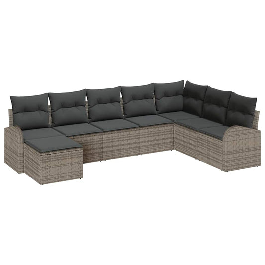 Garten-Sofa-Set mit Kissen 8 pcs Grau Poly Rattan