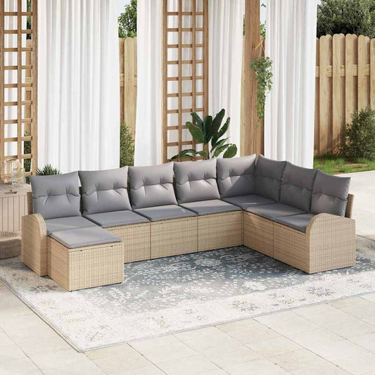 Garten-Sofa-Set mit Kissen 8 pcs Beige Poly Rattan