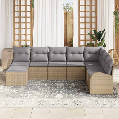 Garten-Sofa-Set mit Kissen 8 pcs Beige Poly Rattan