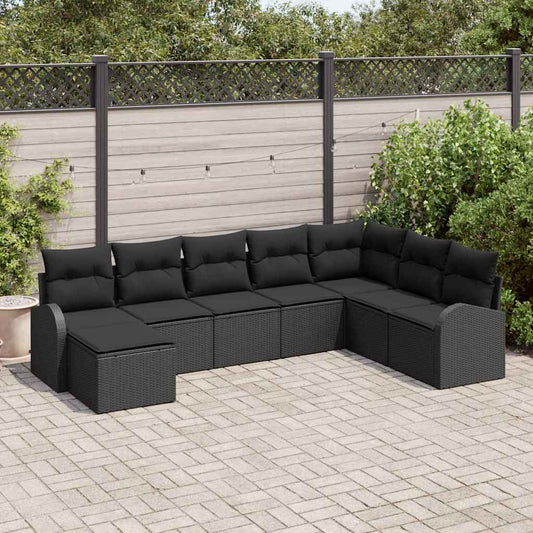 Gartensofa-set mit Kissen 8 pcs Schwarz Poly Rattan