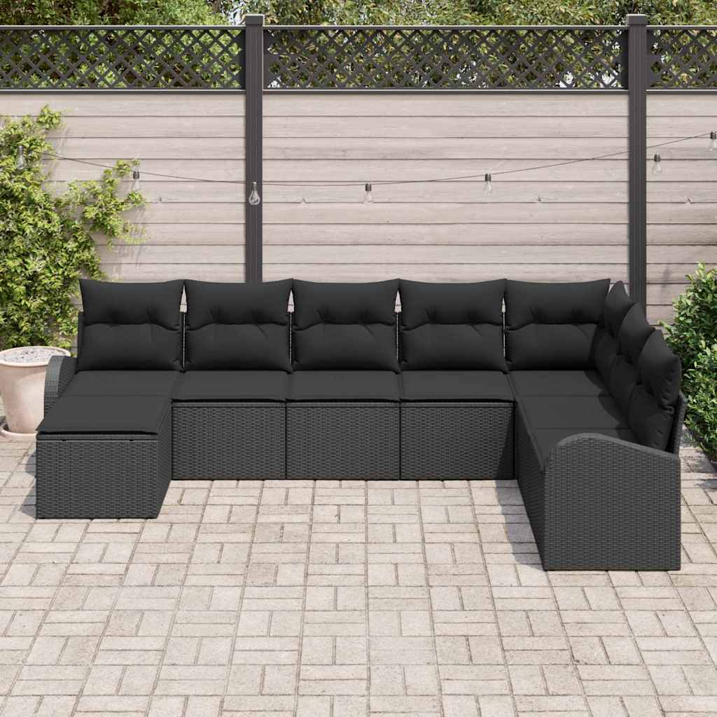 Gartensofa-set mit Kissen 8 pcs Schwarz Poly Rattan