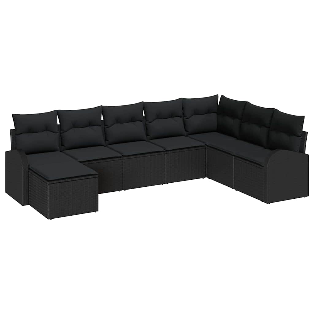 Gartensofa-set mit Kissen 8 pcs Schwarz Poly Rattan