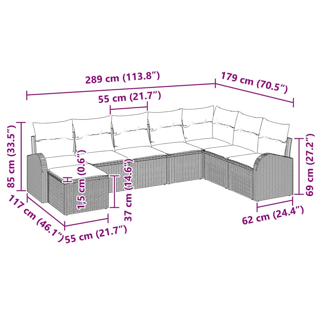 Gartensofa-set mit Kissen 8 pcs Schwarz Poly Rattan