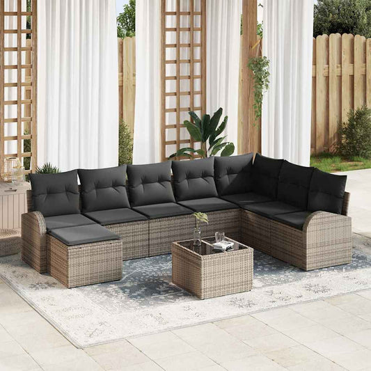 Garten-Sofa-Set mit Kissen 9 pcs Grau Poly Rattan