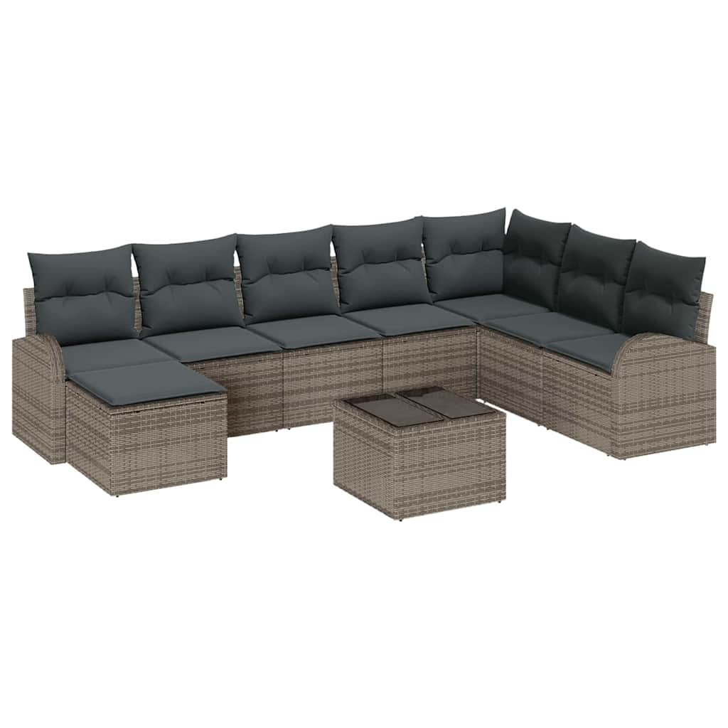 Garten-Sofa-Set mit Kissen 9 pcs Grau Poly Rattan
