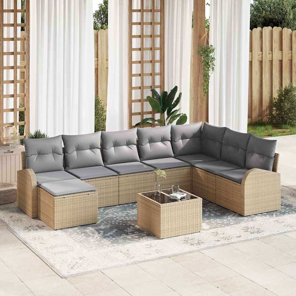 Garten-Sofa-Set mit Kissen 9 pcs Beige Poly Rattan