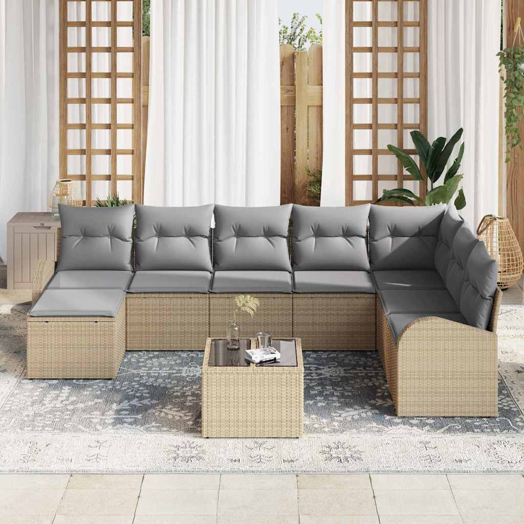 Garten-Sofa-Set mit Kissen 9 pcs Beige Poly Rattan
