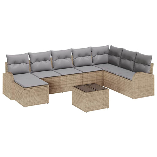 Garten-Sofa-Set mit Kissen 9 pcs Beige Poly Rattan