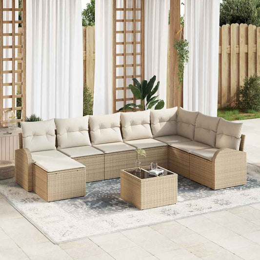Garten-Sofa-Set mit Kissen 9 pcs Beige Poly Rattan