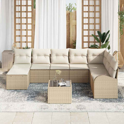 Garten-Sofa-Set mit Kissen 9 pcs Beige Poly Rattan