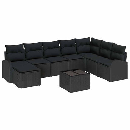 Garten-Sofa-Set mit Kissen 9 pcs Schwarz Poly Rattan