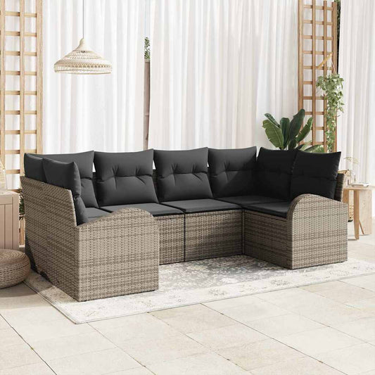 Garten-Sofa-Set 6 pcs Grau Poly Rattan
