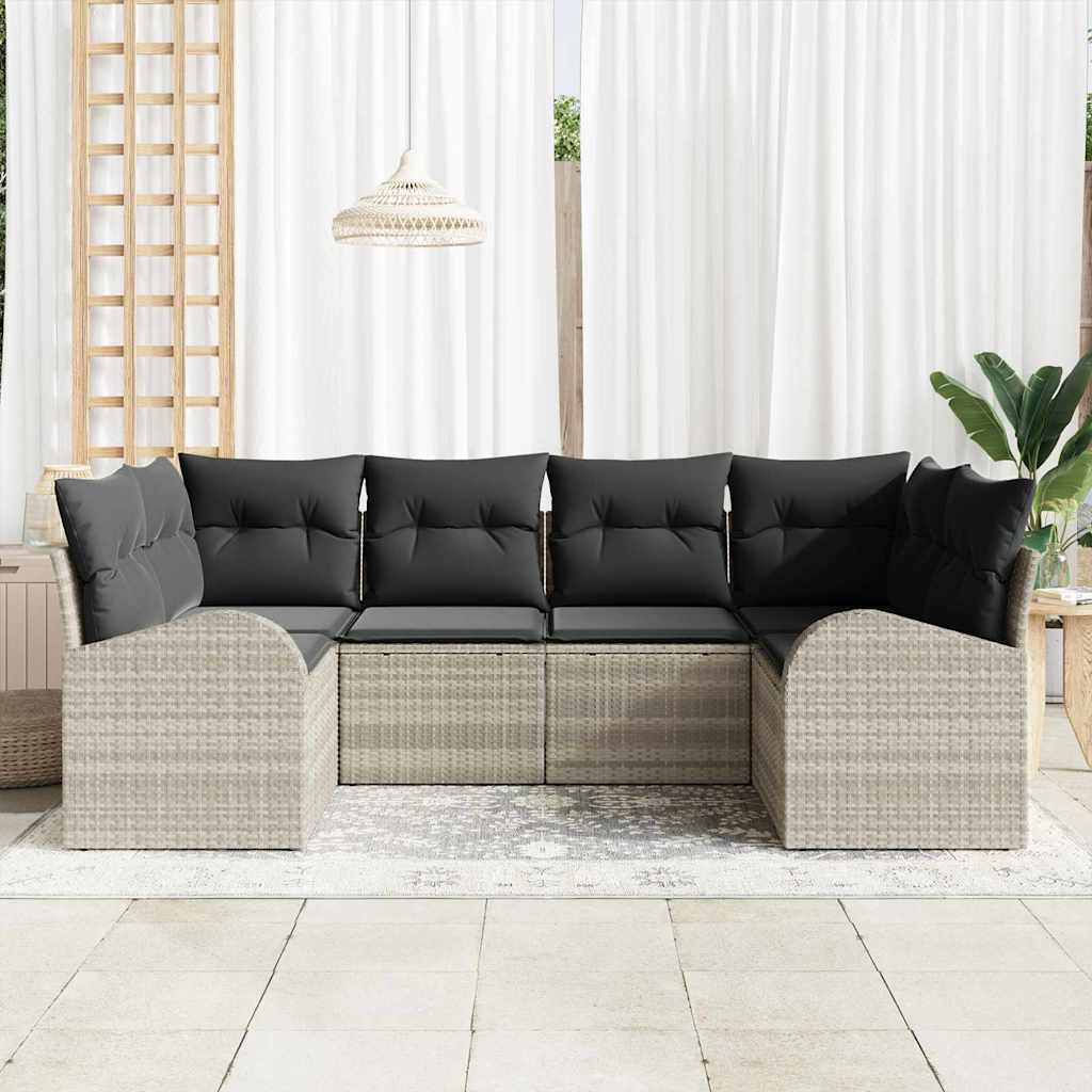 Garten-Sofa-Set 6 pcs Hellgrau Poly Rattan