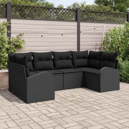 Gartensofa-set mit Kissen 6 pcs Schwarz Poly Rattan