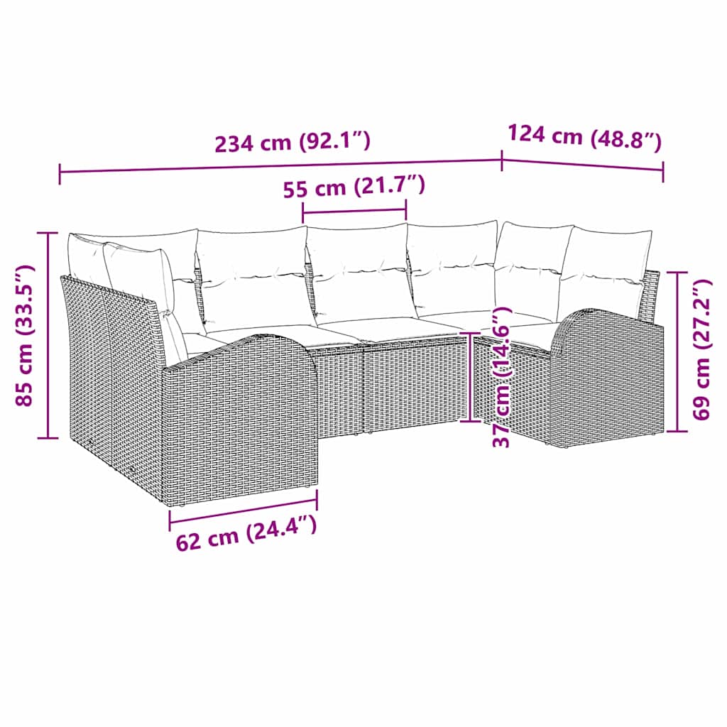 Gartensofa-set mit Kissen 6 pcs Schwarz Poly Rattan
