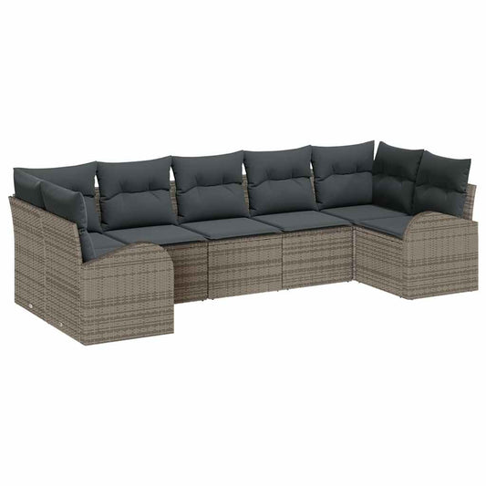 Garten-Sofa-Set 7 pcs Grau Poly Rattan
