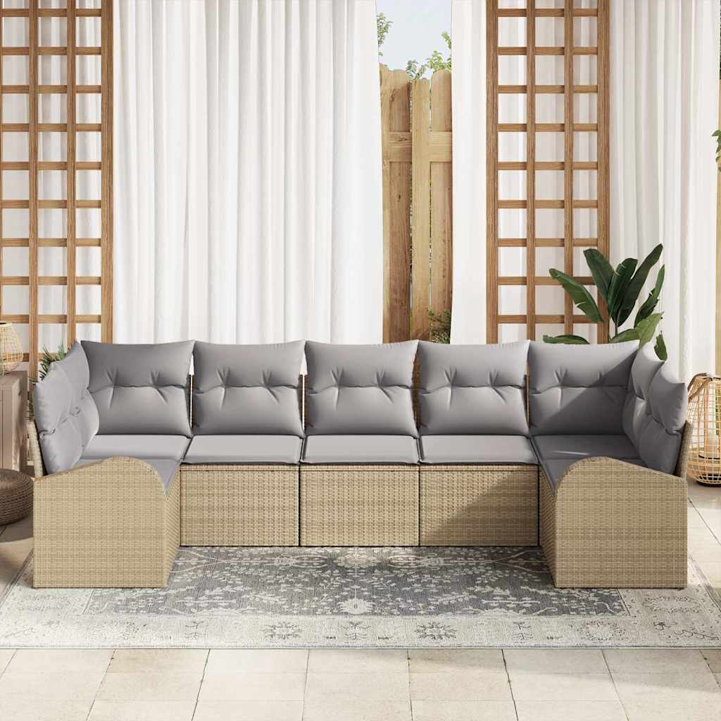 Garten-Sofa-Set 7 pcs Beige Poly Rattan