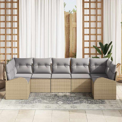 Garten-Sofa-Set 7 pcs Beige Poly Rattan