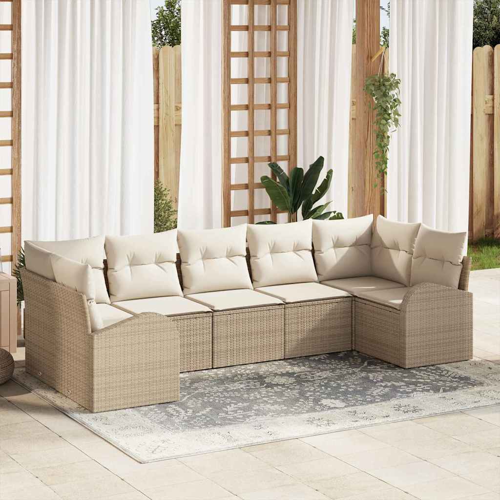 Gartensofa-set mit Kissen 7 pcs Beige Poly Rattan