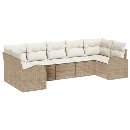 Gartensofa-set mit Kissen 7 pcs Beige Poly Rattan