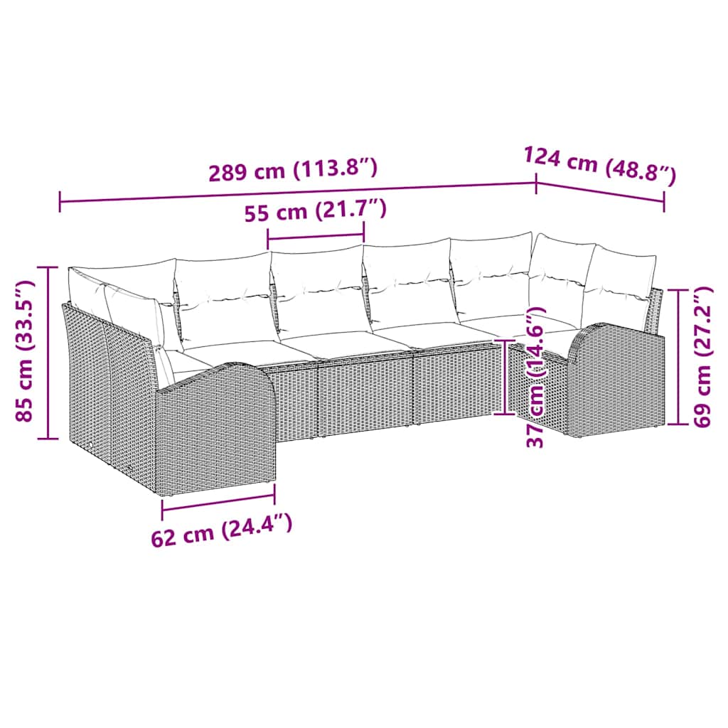 Gartensofa-set mit Kissen 7 pcs Beige Poly Rattan