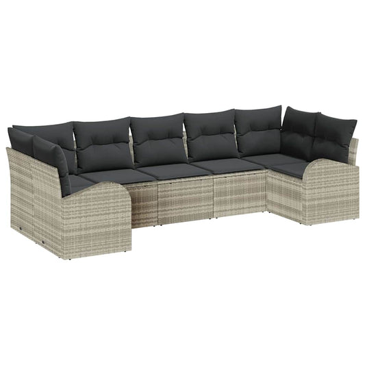 Garten-Sofa-Set 7 pcs Hellgrau Poly Rattan
