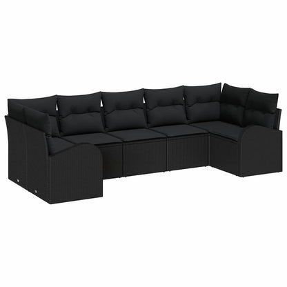 Gartensofa-set mit Kissen 7 pcs Schwarz Poly Rattan