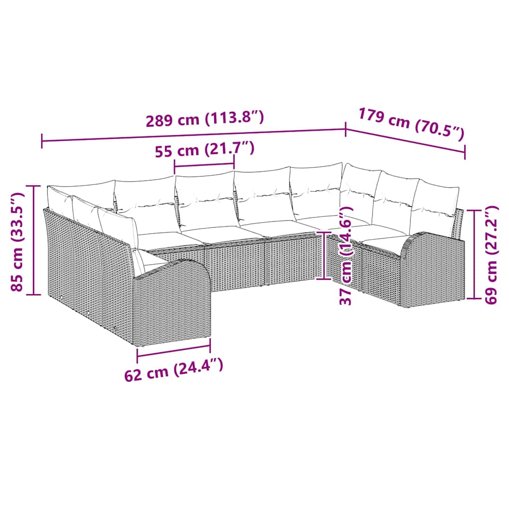 Garten-Sofa-Set 9 pcs Braun Poly Rattan