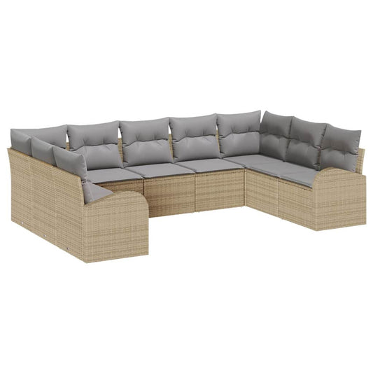 Garten-Sofa-Set 9 pcs Beige Poly Rattan