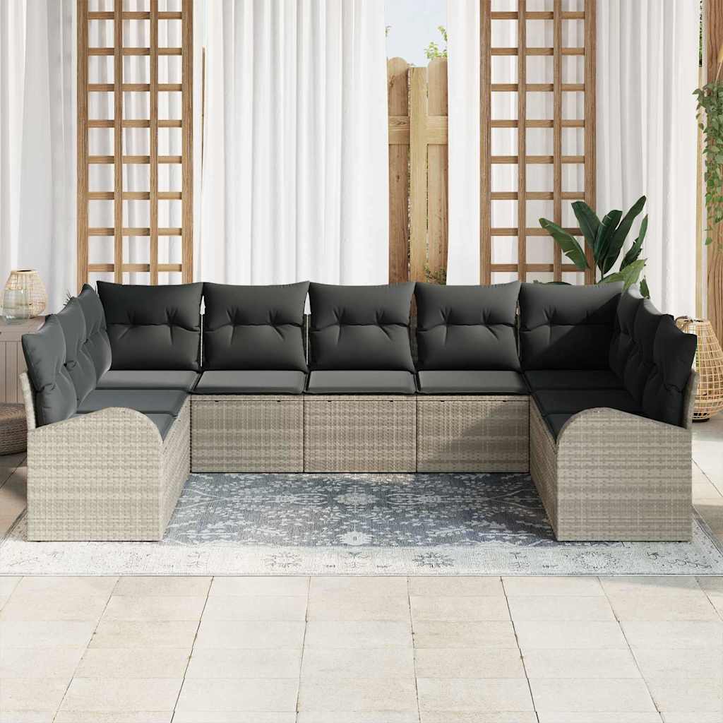 Garten-Sofa-Set 9 pcs Hellgrau Poly Rattan