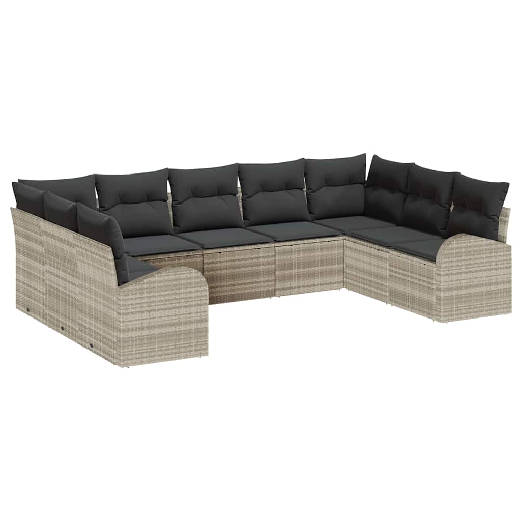 Garten-Sofa-Set 9 pcs Hellgrau Poly Rattan