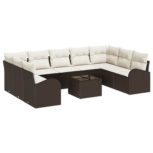 Garten-Sofa-Set 10 pcs Braun Poly Rattan