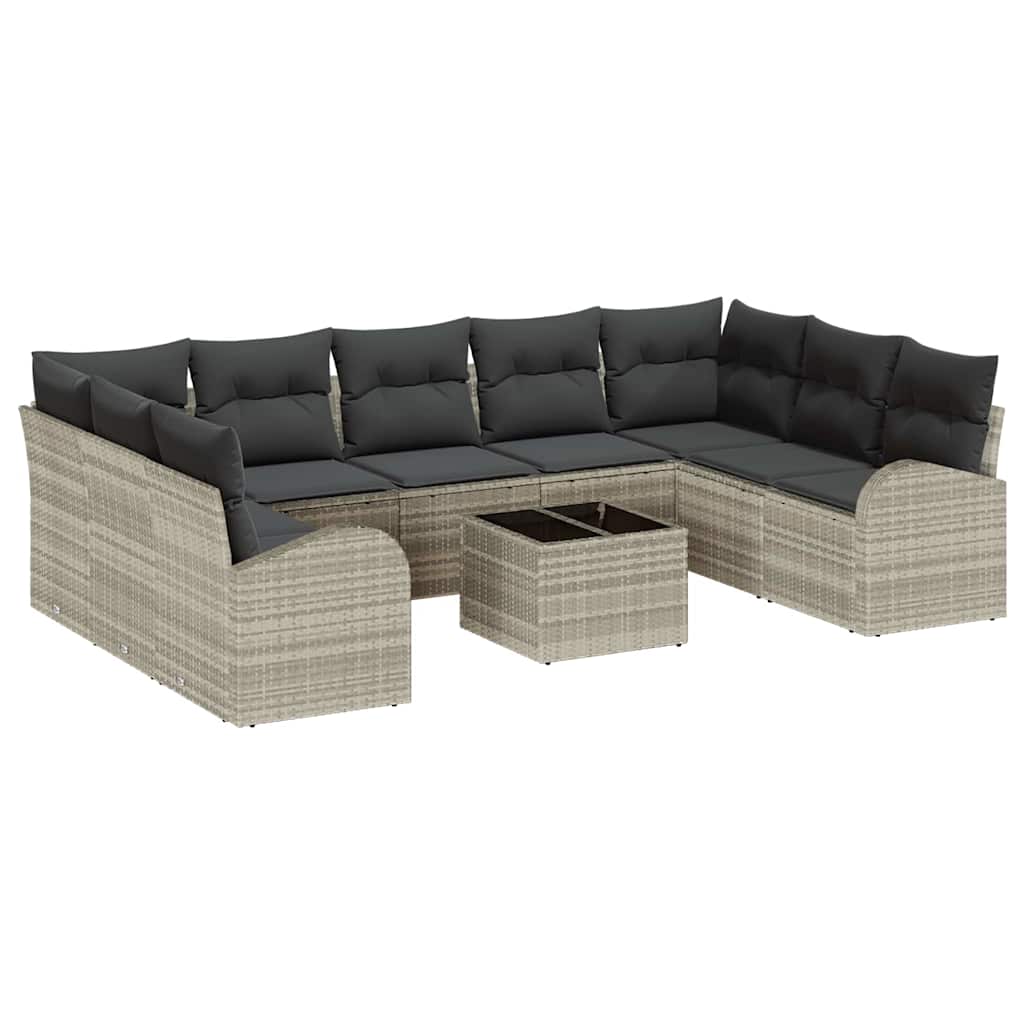 Garten-Sofa-Set 10 pcs Hellgrau Poly Rattan